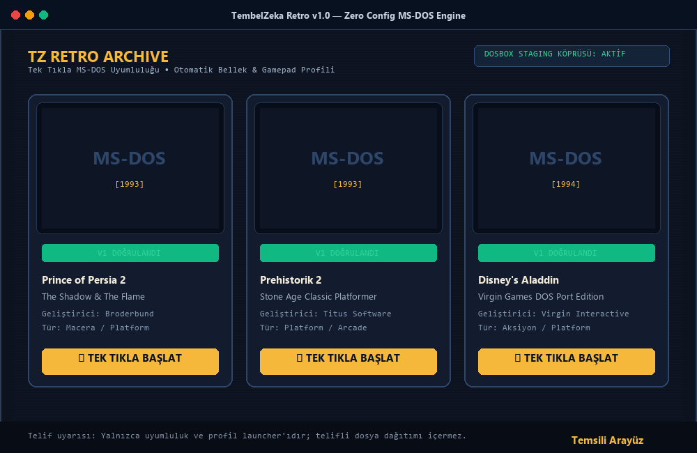 TembelZeka Retro MS-DOS Oyun Launcher Arayüzü